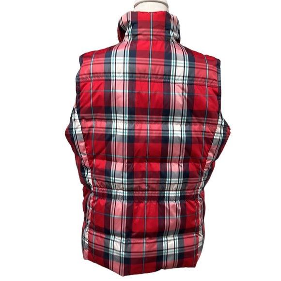 Lands’ End Red and Blue Plaid Down Puffer Vest Size L/P 14-16 - Picture 2 of 8